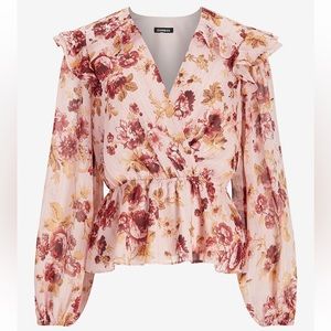 Express Floral Ruffle Balloon Sleeve Peplum women Top size XL new with tags